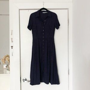 Kimchi Blue A-Line, Midi, Navy Blue Shirt Dress